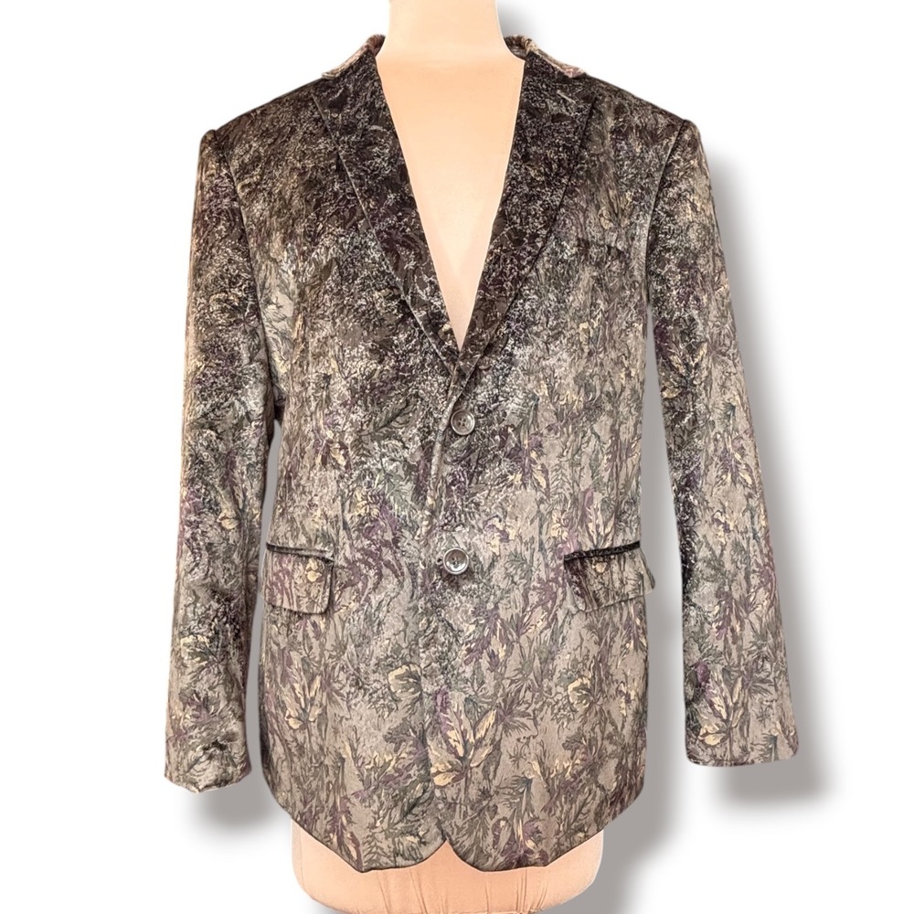 Gianni Uomo Abstract Botanical Velvet Blazer 42S Dark Academia Statement Jacket